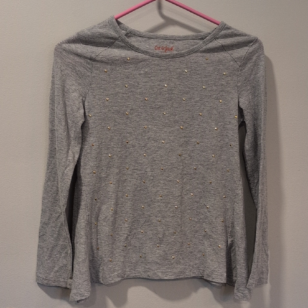 Cat & Jack Gray Long Sleeve Tee with Gold Details